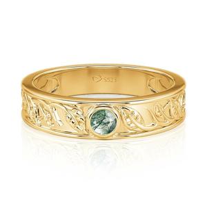 Bague de mariage pour homme Jeulia en acier inoxydable plaqué or avec agate mousse en forme de feuille - Product Image 1