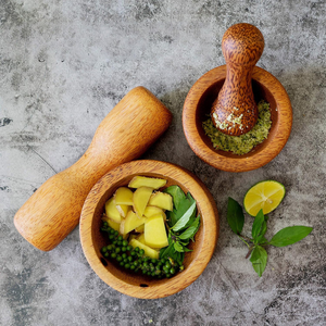 ชุดครกและสากแบบดั้งเดิมจากไม้มะพร้าว-เครื่องมือทำอาหารแบบชนบทสำหรับสมุนไพรและเครื่องเทศ | งานฝีมือชาวเวียดนาม - Product Image 1