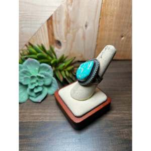 Antionette Martinez Royston Dainty <b>Statement</b> <b>Ring</b> Turquoise & Sterling <b>Silver</b> Natural Stone Platinum Size 7.25 Everyday Wear - Product Image 3