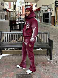 Ensemble de survêtement pour homme en coton de haute qualité, style streetwear, délavé à l'acide, avec sweat à capuche zippé et pantalon de survêtement, effet délavé au soleil - Product Image 2