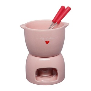 Service à fondue en céramique blanche durable avec bougeoir et fourchettes de qualité supérieure idéal pour les repas à l'intérieur et les occasions romantiques - Product Image 5