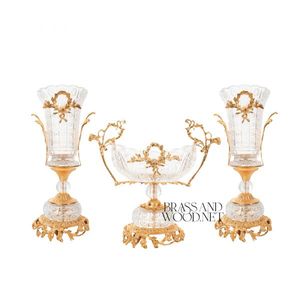 Juego de lujo de cristal de latón macizo Jarrones gemelos con cuenco central - Product Image 1