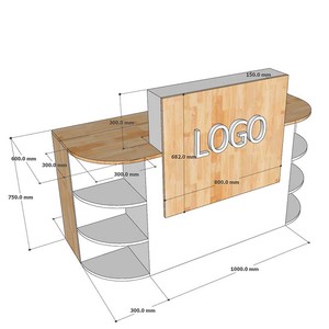 BLT68020 Minimalist Reception <b>Desk</b> with Integrated Natural Wood Decorative Shelf and LED Light for Retail Store or Hotel Use - Product Image 5