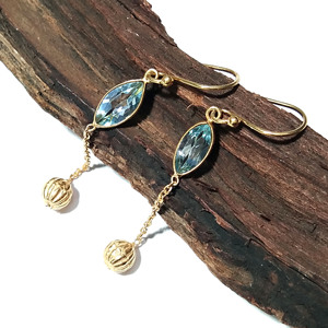 Boucles d'oreilles pendantes en forme de marquise facettée en topaze bleue naturelle, plaquées or sur argent, pour femmes, à porter pour les fêtes - Product Image 4