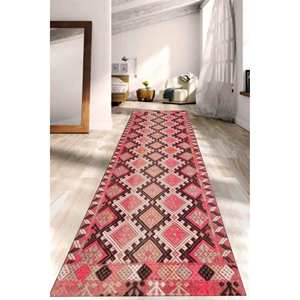 Alfombra Estampada con Diseño Kilim Rosa: Estilo Navajo y Persa Moderno, Alfombra Delgada No Tejida - Product Image 4