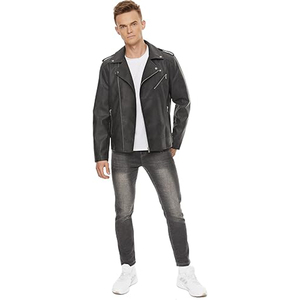 <b>Mens</b> Fashion <b>Leather</b> <b>Jackets</b> Slim Fit Faux Bomber Motorcycle Biker Coat with Lapel, Asymmetric Zip, and Belt for a Sharp Look - Product Image 5