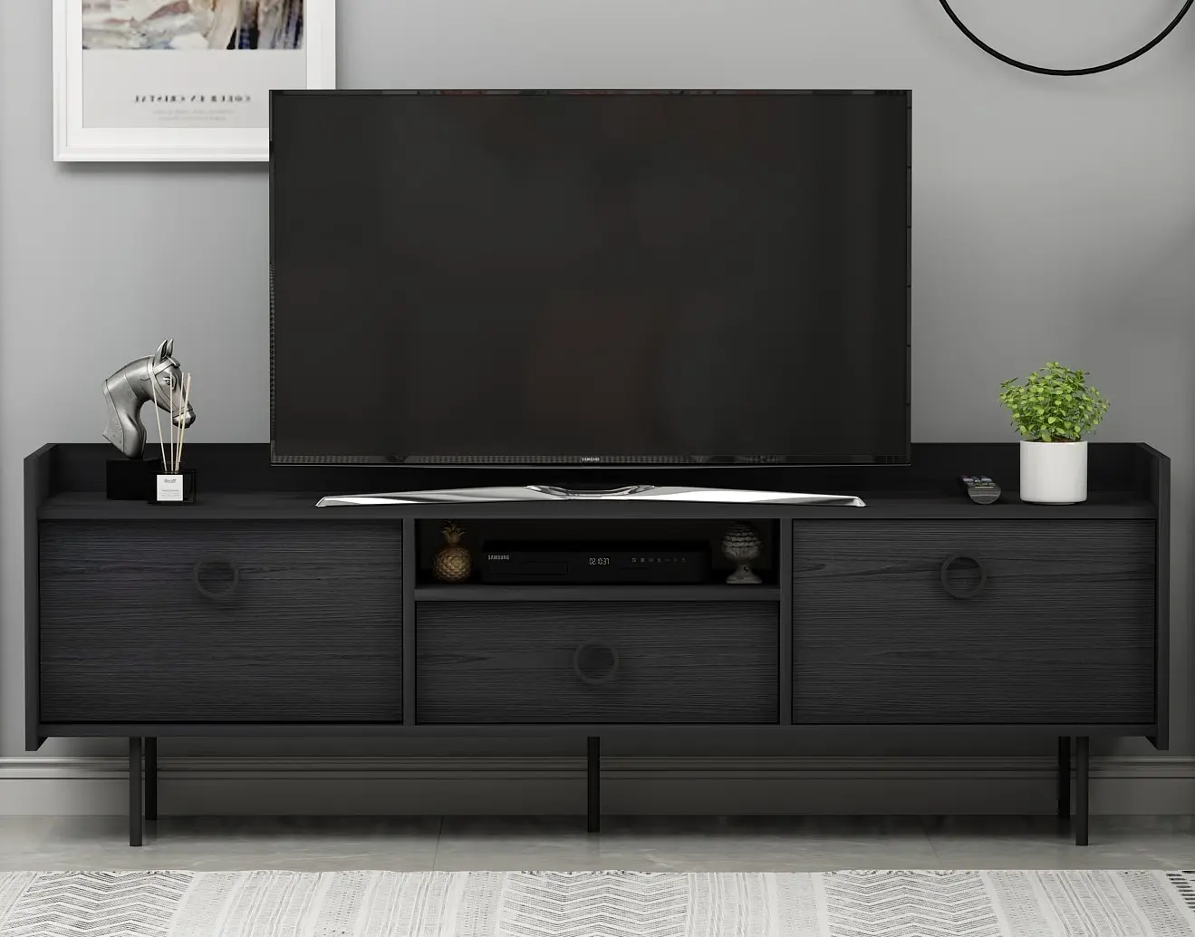 高品質T0015テレビスタンドウッドブラックカラー-ドア付きゴルディオン卸売キャビネットエレガンス高級スタイルのリビングルーム家具