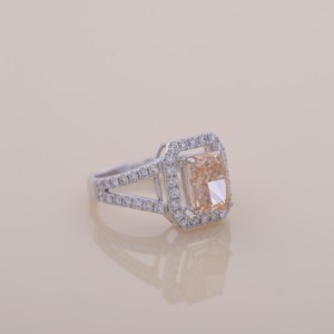 IGI Certified Radiant Cut Peach Diamond Halo Engagement & Wedding <b>Ring</b> in 9K White / Rose & Yellow Gold - Product Image 5