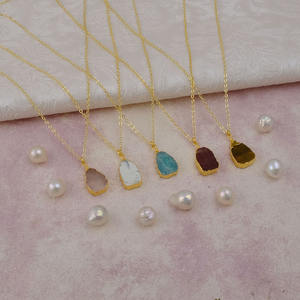 Collar con colgante de cadena de eslabones personalizable con chapado en oro hecho a mano, piedra preciosa de crisoprasa natural, suministro de joyería Premium - Product Image 5