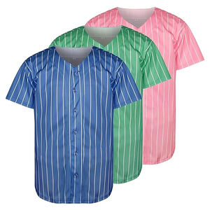 Camiseta de Béisbol Personalizable con Nombre de Equipo, Antibacteriana, con Rayas, Impresión Digital, 100% Poliéster, Secado Rápido, Cuello en V, Manga Corta - Product Image 1