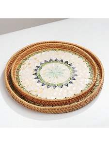 ถาดเสิร์ฟอาหารปอกระเจาหวายสำหรับตกแต่งทำด้วยมือพร้อมชุดตกแต่งกระดูก3ชิ้นถาดเสิร์ฟอาหารรูปทรงโค้งมน - Product Image 6