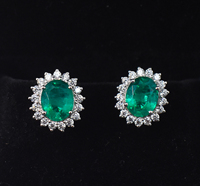 Ensemble de bijoux en émeraude taille ovale, bague de fiançailles en émeraude, boucles d'oreilles en émeraude Gatsby, halo de diamants, ensemble de mariée, cadeau de Noël