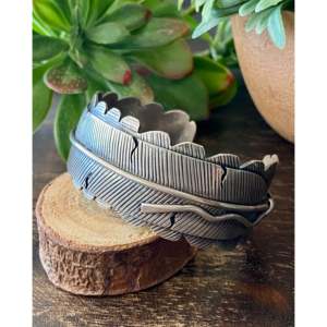 Vintage Lorenzo Juan Sterling <b>Silver</b> <b>Feather</b> Cuff <b>Bracelet</b> - Product Image 5