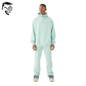 Sweat à capuche surdimensionné à demi-fermeture éclair pour hommes de haute qualité 100% coton polaire empilé pantalon survêtement grande taille pour - Product Image 5