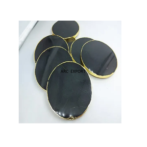 Sous-verre en agate en marbre simple de créateur avec bordure de couleur dorée Décoration de table Sous-verre fantaisie pour thé et café à vendre - Product Image 5