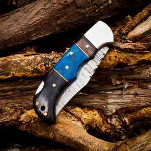 Cuchillos Plegables de Bolsillo Personalizables, Hechos a Mano, con Mango de Madera y Acero de Damasco Forjado, Cuchillos de Acero Personalizados con Funda - Product Image 2