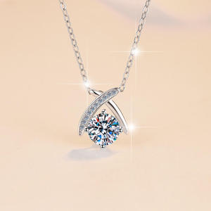 Black Pearl Jewels <b>925</b> <b>Sterling</b> <b>Silver</b> VVS D Color 1Carat Moissanite Luxury Link <b>Chain</b> X Shape Unique Crossover Pendant Necklace - Product Image 5