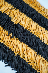Striped Tassel Raffia Straw Textile <b>Bag</b> Rectangle <b>Black</b> and Mustard Vintage Style Summer Eco-Friendly Travel - Product Image 2