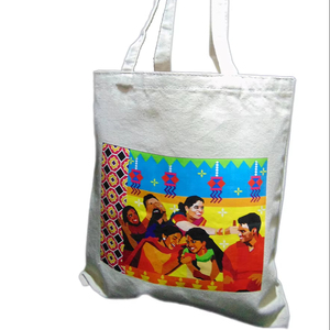 Sac à provisions durable en toile de coton réutilisable écologique avec poignée automatique et fermeture supérieure d'impression numérique multicolore pour les cadeaux - Product Image 1