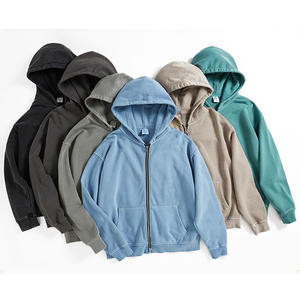 Sweat à capuche personnalisé lourd et lavé en coton éponge français Vintage Distressed Acid Wash Zipper Hoodie pour hommes Vente en gros - Product Image 1