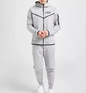 कस्टम 100% तकनीक ऊन tracksuit घुड़दौड़ पैंट ज़िप hoodies कस्टम लोगो कढ़ाई सादे रंग फैशन पुरुषों के सेट