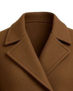 Men <b>Wool</b> Blend Double Breasted Peacoat Winter Long Jacket with Lapel Collar and Flap Pockets in Coffee <b>Brown</b> Camel Color OEM - Product Image 4