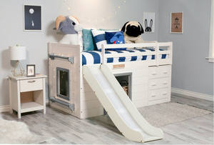 Lit superposé pour enfants en bois massif de style moderne et peu encombrant avec rangement intégré, toboggan, échelle, confortable, meubles de chambre à coucher jumelés, prêt à l'emploi - Product Image 3