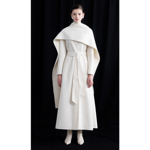 Nouveau Style col rond Long manteau pour femmes avec ceinture luxe blanc MIAH cachemire long manteau cachemire tissu 20% cachemire 80% laine - Product Image 1