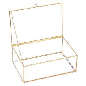 <b>Clear</b> Glass Geometric Terrarium Box Gold Brass Frame Wedding Card Box <b>Table</b> Centerpiece Decorative Storage Box for Home Decor - Product Image 4