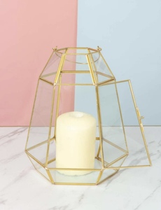 Portavelas de Cristal con Borde de Latón Geométrico, Decoración Moderna Hecha a Mano para el Hogar y el Jardín, Multiusos, para Velas de Navidad - Product Image 3