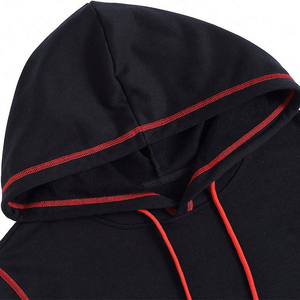 Sweat à capuche d'hiver à coutures rouges contrastées avec appliques pour hommes pull décontracté Streetwear à logo personnalisé vêtements de sport à la mode - Product Image 3