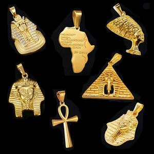 Liontin raja piramida Mesir antik baja tahan karat liontin ratu Mesir salib emas perhiasan jimat peta Afrika untuk pria wanita - Product Image 1