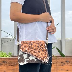 Top Fashion Popular <b>Design</b> Hand Tooled Leather Crossbody <b>Bag</b> for Women's High Quality Hair On Hide Genuine Leather Shoulder <b>Bags</b> - Product Image 1