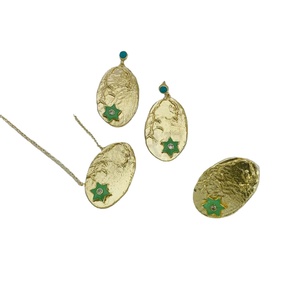 Parure de bijoux plaqué or Bague, pendentif et boucle d'oreille SKU7340/Boucles d'oreilles, bague et pendentif de créateur avec chaîne de parure de bijoux - Product Image 1