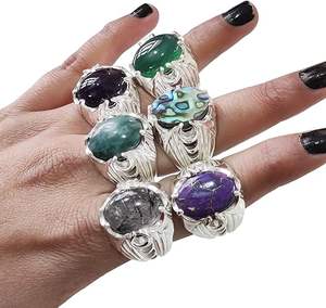 Anillo de Hombre al por Mayor, Anillo Turco de Plata de Ley 925 con Piedras Preciosas Naturales de Amatista, Piedra Lunar, Ónix, Granate y Turmalina - Product Image 1
