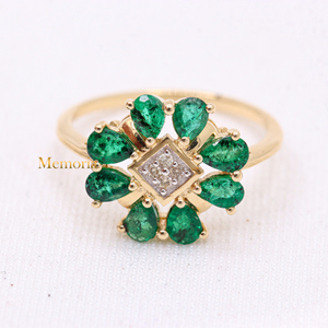 แหวนเพชรมรกตและเพชร14K สีเหลืองทองแฮนด์เมดเครื่องประดับสำหรับขายส่ง - Product Image 1