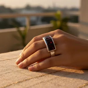 925 <b>Silver</b> <b>Garnet</b> Statement <b>Ring</b> for Women Dainty Oval Cut Topaz Gemstone with Rhodium Plating Elegant Jewelry Gift - Product Image 2