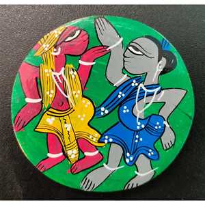 Patachitra ชุดที่รองแก้วทำจากไม้ทาสีด้วยมือ2ชิ้นโดย Mukherjee งานหัตถกรรม8ซม. x 8ซม. ของตกแต่ง - Product Image 3