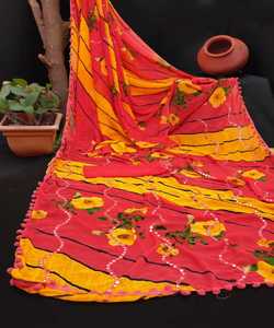 Nouveau Dernier Look Riche Vêtements De Soirée Lichi Soie Imprimé Travail Saree avec Blouse Pièce Inain Femmes Porter Sari Bas Prix En Gros Apparelgarment - Product Image 1