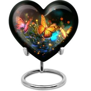 Urne américaine en forme de cœur de 10 pouces Urne de crémation avec papillons en lumières - Product Image 1
