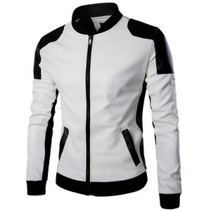Veste noire et blanche personnalisée en gros avec fermeture à glissière Vestes en cuir pour hommes Matériau de haute qualité Tige pour hommes - Product Image 1