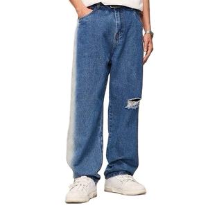 Pantalones vaqueros personalizados con estampado de letras Y2K para hombre, pantalones vaqueros bordados con parche, pantalones Retro holgados de calle, botón transpirable para verano - Product Image 1