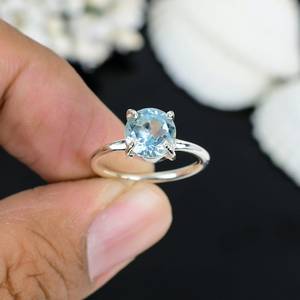 Handmade 925 Sterling Silver Eternity Vermeil <b>Ring</b> Unique Classic Design with Natural Aquamarine Gemstone Bezel Setting Inlay - Product Image 2