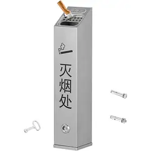 Outdoor Classic Style Wall-Mounted Stainless Steel Ash Column Square Iron Cigarette Butt Ashtray for Smoking Area