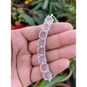 925 Silver Rose Quartz Crystal <b>Bracelet</b> Elegant Bangle with Luxurious Gemstone - Product Image 2