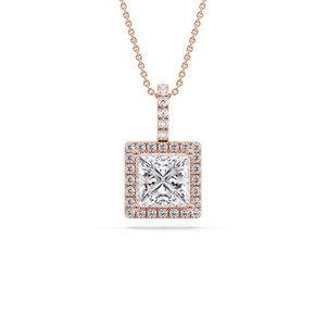 Colgante de Diamante con Corte Princesa Geométrico y Halo Simple, Diamante Cultivado en Laboratorio de 0.50 Ct en Platino, para Bodas, Compromisos y Fiestas - Product Image 3
