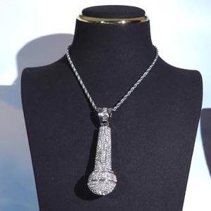 Collier pendentif microphone glacé, exportateur indien, moissanite VVS, acier inoxydable plaqué rhodium, hip hop, rappeur, unisexe disponible - Product Image 5