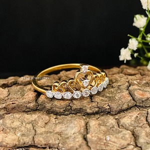14K Solid Gold <b>Tiara</b> Diamond Wedding Ring, Diamond Queen <b>Crown</b> Ring - Product Image 4