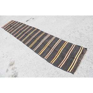 2.1x11.2 ft Runner Turkish Vintage Rug, <b>Brown</b> Animal Print <b>Wool</b> Rug - Product Image 4