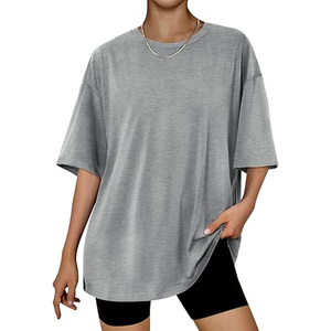 T-shirt long pour femmes, tailles plus, hauts de sport, t-shirts unis pour femmes - Product Image 1